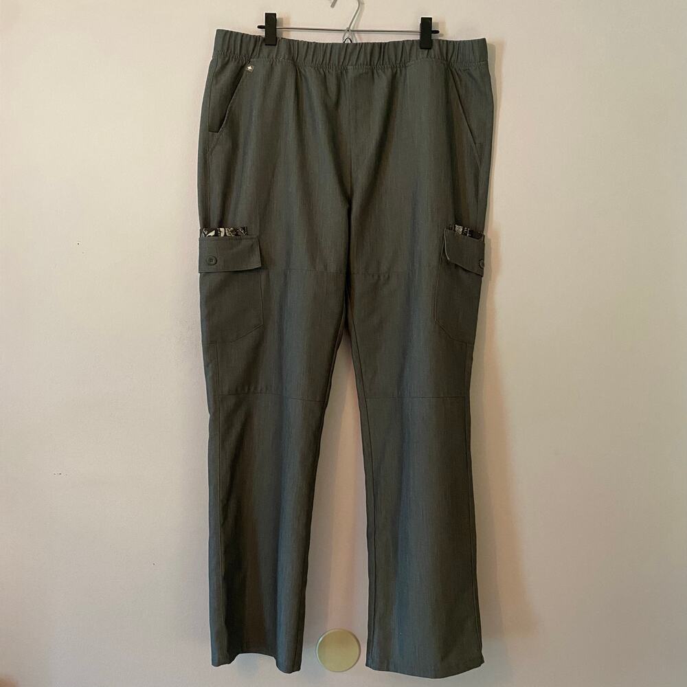 FIGS Graphite Gray Feather Print Scrub Cargo Pants Uniform Nurse Dr Men size XXL